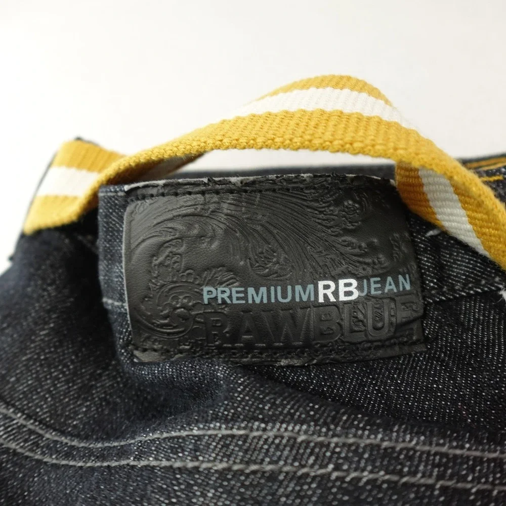 Raw Blue Jeans Mens 38x32 Act 37x30 Black Wide‎ Leg Denim Yellow Belt Grunge